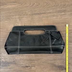 Rolfs Black Leather Clutch with White Stitching
